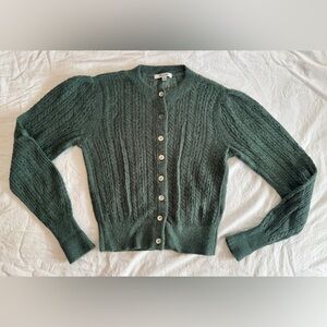 Madewell Pointelle-Stitch Cardigan in Alpaca Blend - Botanical Green XS